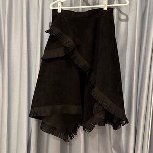 Moon River Faux Suede Black Layered Fringed Asymmetrical Skirt Size Small